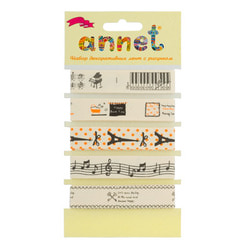 Annet Набор декоративных лент "Annet" c рисунком, шир. 16 мм, уп. 5 отрезов (цв. 008 "Музыка")